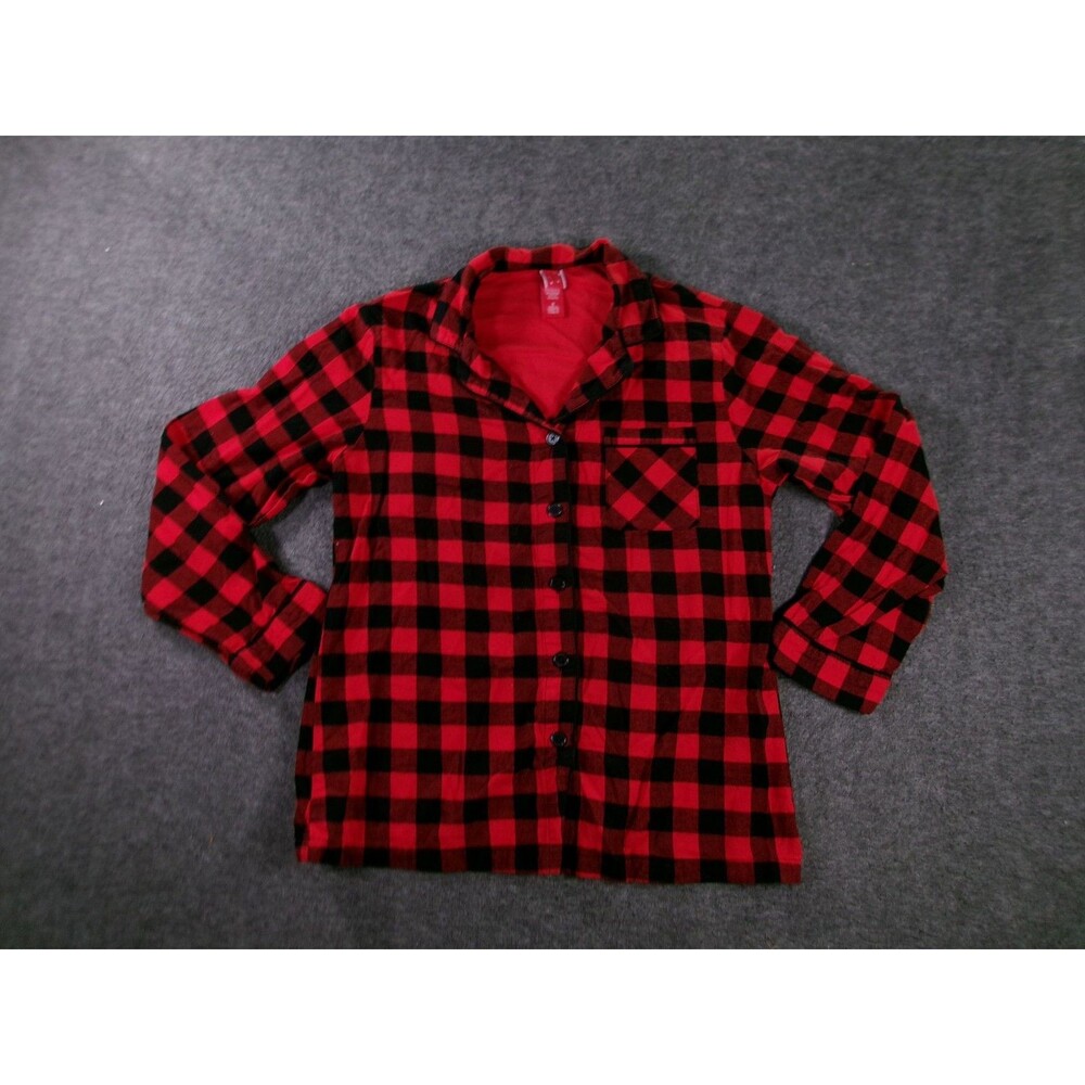 Flannel Shirt Womens S Red Black Buffalo Plaid Button Up Long Sleeve Top Cozy